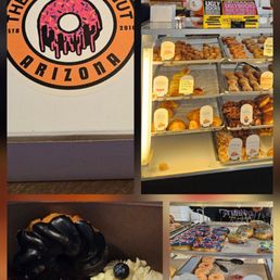 Shop, Cruller, Chantilly cream topped croissant donut and apple fritter Shop, Cruller, Chantilly cream topped croissant donut and apple fritter