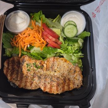 Hook'd Fish Grill - Cajun Atlantic Salmon with double salad - Seafood Near Me - Northridge, California