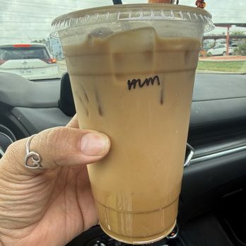 Roasted Coffee Shop - Iced Dirty Whore (espresso and horchata)  My order is light iced extra shot. - Cafes Near Me - Corpus Christi, Texas