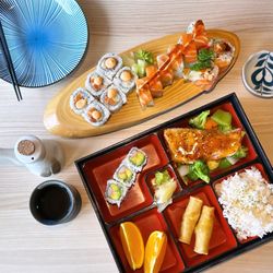 Taiga Ichiban - Salmon Bento, Gold Dragon Roll, and Spicy Salmon Roll