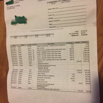 A Plus Dentistry LA - Statement from dental office that shows I paid well over $3,171. ( I paid $4,119 total ) - General Dentistry Near Me - Los Angeles, California