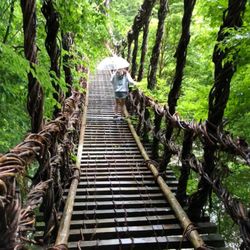 3 D's Travel - Walking across a hanging bridge in Shikoku