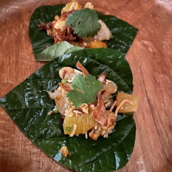 Langbaan - Shrimp in betel leaf - Thai Near Me - Portland, Oregon Langbaan - Shrimp in betel leaf - Thai Near Me - Portland, Oregon