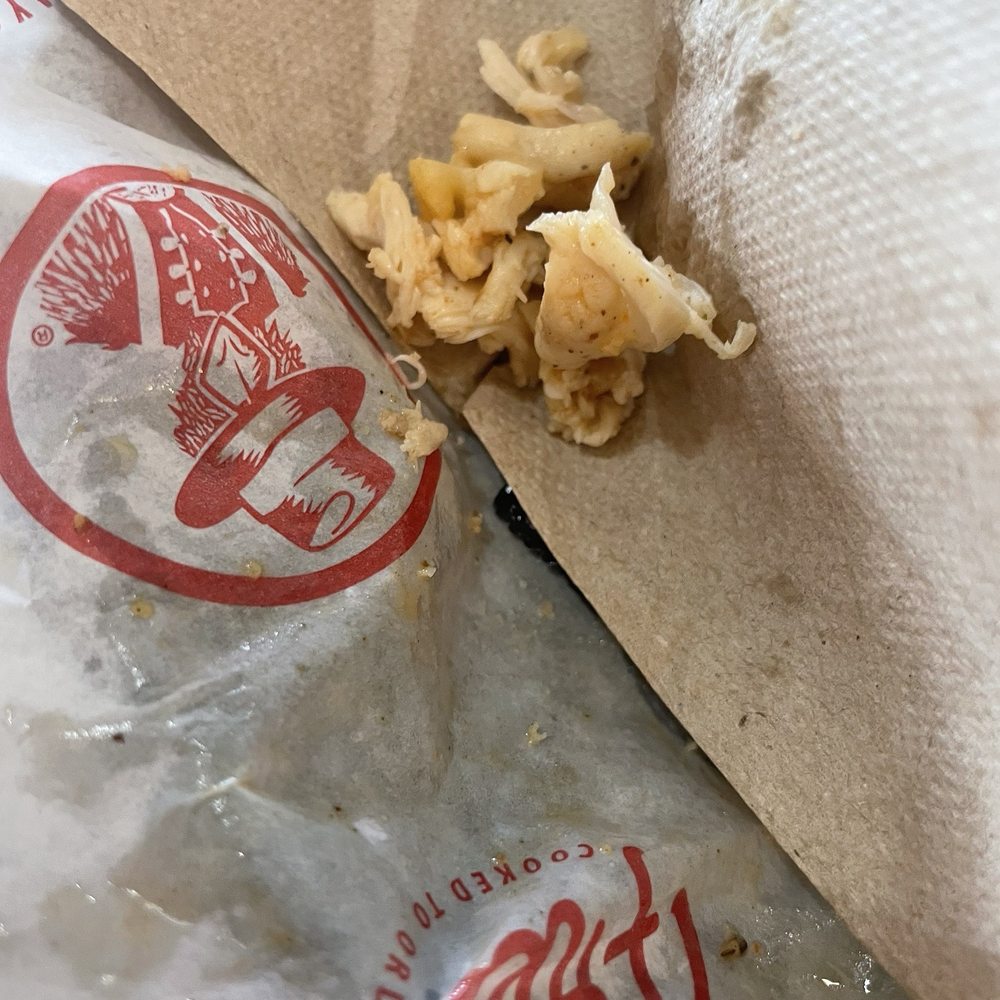 All the gristle I removed from one little chicken strip! All the gristle I removed from one little chicken strip!