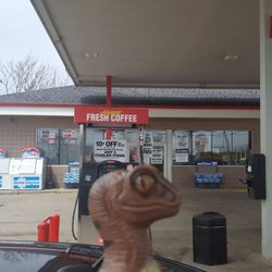 Speedway - Bob the Raptor says "Cars come here to get a drink."