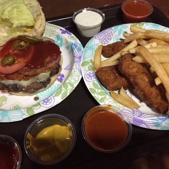 The Chuck Box - Bacon cheeseburger, chicken strips and fries. - Burgers Near Me - Tempe, Arizona The Chuck Box - Bacon cheeseburger, chicken strips and fries. - Burgers Near Me - Tempe, Arizona