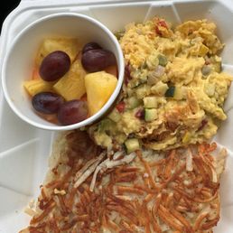 Vegan veggie scramble $13.95 with (JUST EGG +2) sub fruit for toast