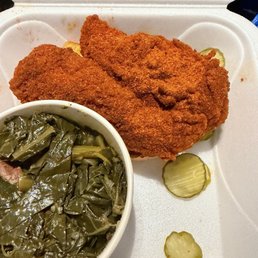 Tenders with a side of greens Tenders with a side of greens