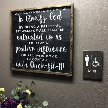 Chick-fil-A - Mission statement at Chicfila is stellar. Posted by the bathrooms. Glorifying God is the key to success! - Fast Food Near Me - Alpharetta, Georgia Chick-fil-A - Mission statement at Chicfila is stellar. Posted by the bathrooms. Glorifying God is the key to success! - Fast Food Near Me - Alpharetta, Georgia