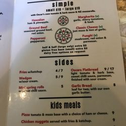 Oscars Pizza Co - Menu