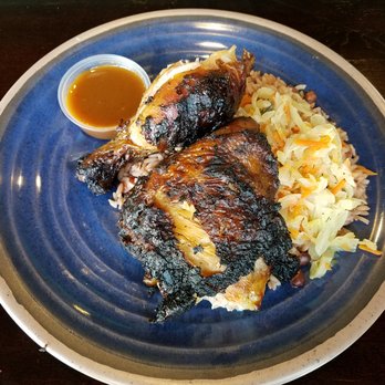 Jamaican Breeze - Jamaican Jerk Chicken (dark with sweet sauce, rice & peas, plantains, and cabbage) - Caribbean Near Me - Indianapolis, Indiana Jamaican Breeze - Jamaican Jerk Chicken (dark with sweet sauce, rice & peas, plantains, and cabbage) - Caribbean Near Me - Indianapolis, Indiana