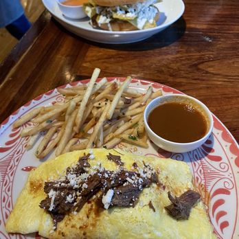 Lucia Mexican Grill - Birria omelette with fries, torta in the back - Tacos Near Me - Las Vegas, Nevada Lucia Mexican Grill - Birria omelette with fries, torta in the back - Tacos Near Me - Las Vegas, Nevada