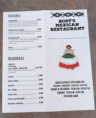 Menu photo 2 Rosy's Mexican Restaurant Jacksonville, FL Menu photo 2 Rosy's Mexican Restaurant Jacksonville, FL