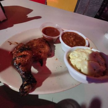 Fat Matt's Rib Shack - 1/4 grilled chicken, beans and mashed potatoes. The chicken is so so tasty! - Barbeque Near Me - Atlanta, Georgia Fat Matt's Rib Shack - 1/4 grilled chicken, beans and mashed potatoes. The chicken is so so tasty! - Barbeque Near Me - Atlanta, Georgia