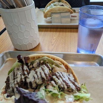 Nosh - Falafal pita (vegan) for me and chicken for hubby - Mediterranean Near Me - Park City, Utah Nosh - Falafal pita (vegan) for me and chicken for hubby - Mediterranean Near Me - Park City, Utah