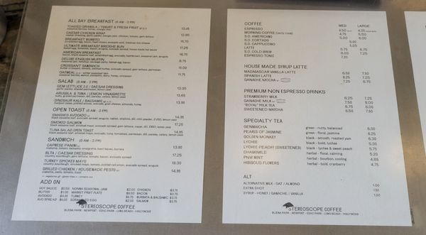 Menu photo 8 Stereoscope Newport Beach, CA