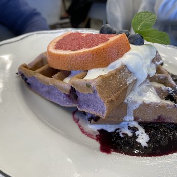 Sweet Maple - Blueberry mochi waffle. Very dense and filling. But interesting. Maybe split this between two people. - Breakfast & Brunch Near Me - Cupertino, California Sweet Maple - Blueberry mochi waffle. Very dense and filling. But interesting. Maybe split this between two people. - Breakfast & Brunch Near Me - Cupertino, California