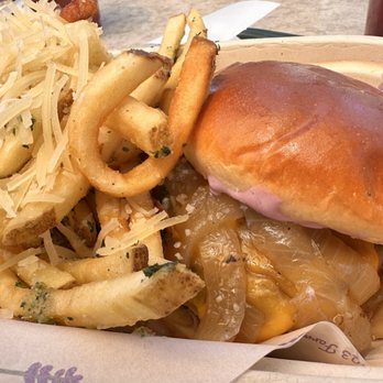 Lavender Festival - Lavender smash burger with garlic parm fries - Festivals Near Me - Cherry Valley, California