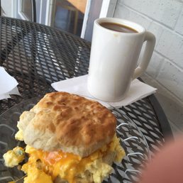 Egg n cheese biscuit, medium coffee