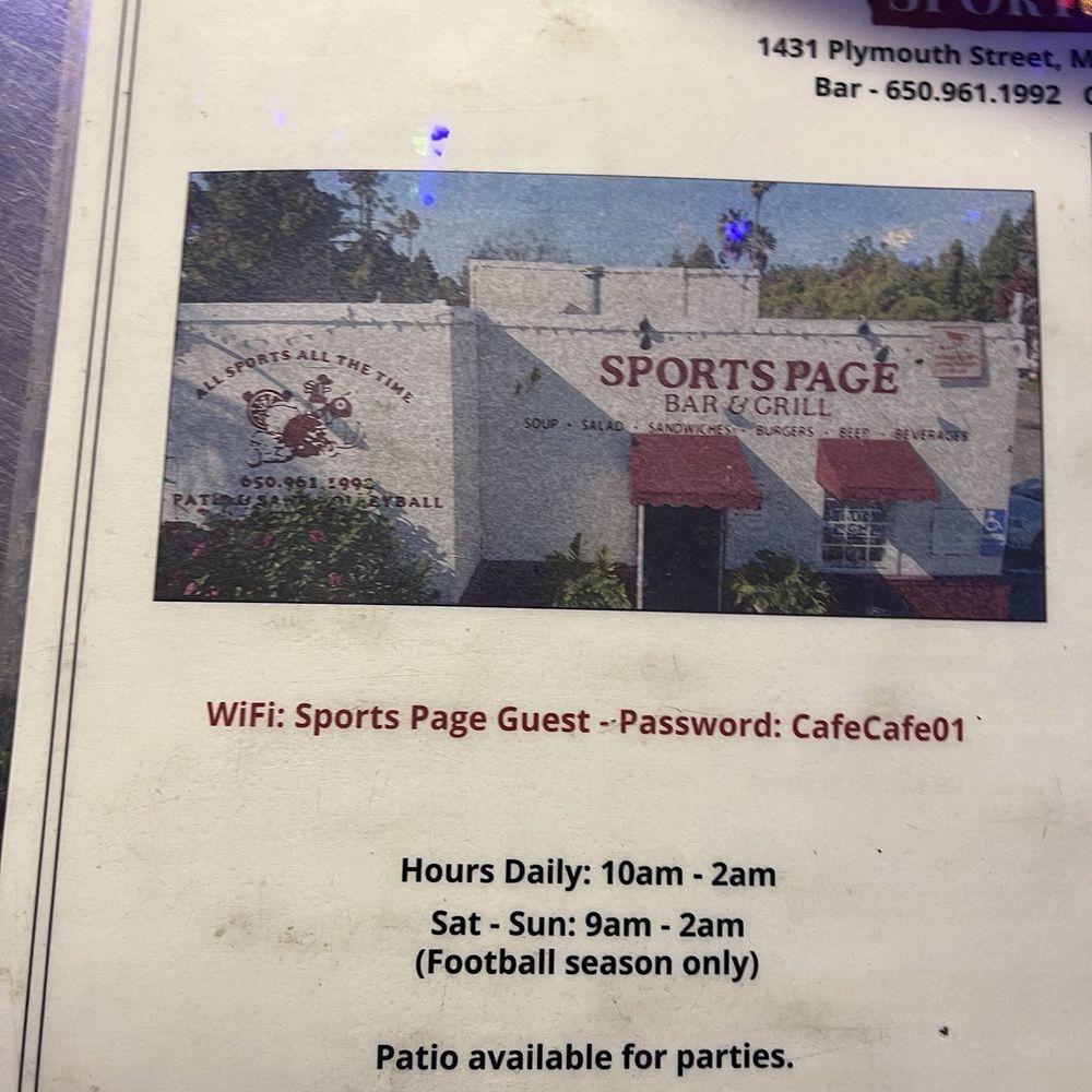 Sports Page - Menu 9/25/25 - Sports Bars Near Me - Mountain View, California Sports Page - Menu 9/25/25 - Sports Bars Near Me - Mountain View, California