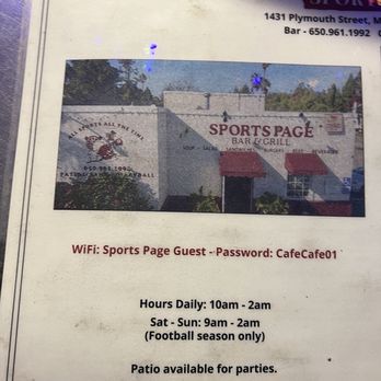 Sports Page - Menu 9/25/25 - Sports Bars Near Me - Mountain View, California Sports Page - Menu 9/25/25 - Sports Bars Near Me - Mountain View, California
