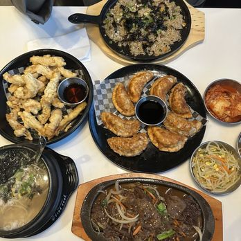 Han Sang - We ordered pork belly fried rice, beef bulgogi, fried squid, man du and beef sprout soup. Everything was bomb. - Korean Near Me - Burnaby, British Columbia Han Sang - We ordered pork belly fried rice, beef bulgogi, fried squid, man du and beef sprout soup. Everything was bomb. - Korean Near Me - Burnaby, British Columbia