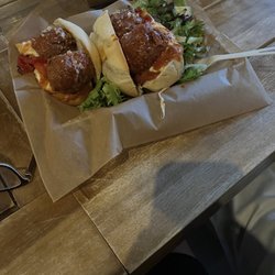 Meat ball sub with garden fresh salad. Excellent! Hats off to the chef.