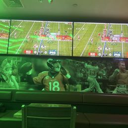 This is a picture of a couple of their tv screens during Super Bowl. This is a picture of a couple of their tv screens during Super Bowl.