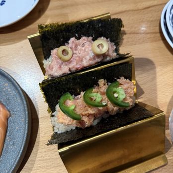 Sakabayashi Sushi Tavern - olive tuna handroll (top) & spicy tuna handroll (bottom) - Sushi Bars Near Me - Boston, Massachusetts Sakabayashi Sushi Tavern - olive tuna handroll (top) & spicy tuna handroll (bottom) - Sushi Bars Near Me - Boston, Massachusetts