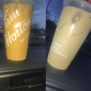 Tim Hortons - On the right is this morning, on the left is yesterday morning. But the manager said "we're making it right. We can't keep replacing it." - Donuts Near Me - Lancaster, Ohio
