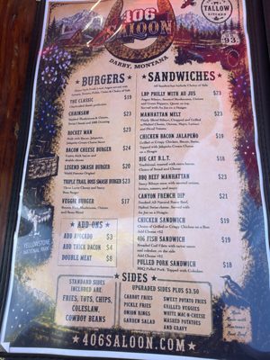 Menu photo 2 406 Saloon Darby, MT Menu photo 2 406 Saloon Darby, MT