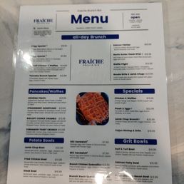 Front of menu as of January 2026.