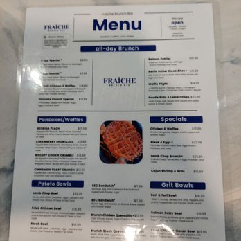 Fraîche Brunch Bar - Front of menu as of January 2026. - Breakfast & Brunch Near Me - Cleveland Heights, Ohio