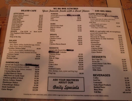 Menu photo 8 Island Cafe Everglades, FL
