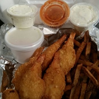 Big Eu'es BBQ - Friday Shrimp special. 5 shrimp, fries, hush puppies, hot sauce, tarter sauce, half small container of slaw - Barbeque Near Me - Cuyahoga Falls, Ohio