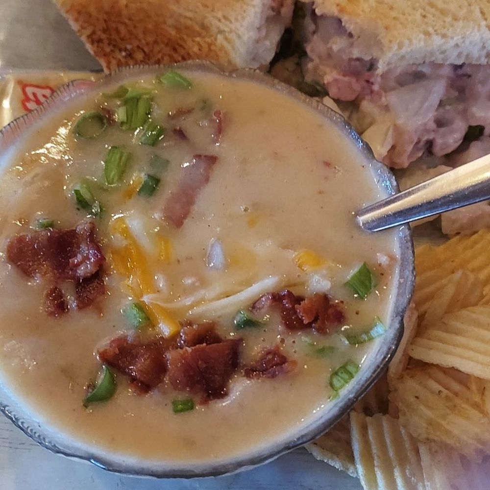 The Villager Pub - Chicken salad sandwich and twiced baked potatoe soup - American Near Me - Charlevoix, Michigan The Villager Pub - Chicken salad sandwich and twiced baked potatoe soup - American Near Me - Charlevoix, Michigan