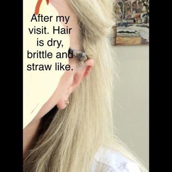 Greenwich Top Salon - After my visit hair is over processed, dull, brittle and breaking off. I asked to be more platinum hair is yellow. - Hair Salons Near Me - Greenwich, Connecticut Greenwich Top Salon - After my visit hair is over processed, dull, brittle and breaking off. I asked to be more platinum hair is yellow. - Hair Salons Near Me - Greenwich, Connecticut