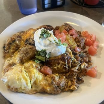 Crossroads Cafe - Messy Jesse (similar to Mikes mess the only thing that changes is cilantro instead of onion and soy chorizo instead of bacon.) - Cafes Near Me - Joshua Tree, California Crossroads Cafe - Messy Jesse (similar to Mikes mess the only thing that changes is cilantro instead of onion and soy chorizo instead of bacon.) - Cafes Near Me - Joshua Tree, California