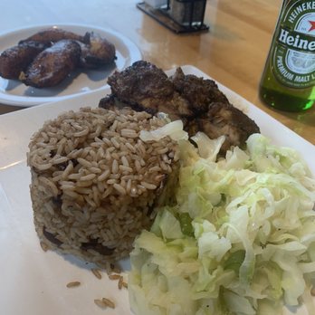 The Jamaican Grill - Jerk pork accompanied with rice&peas and cabbage. Plus a side order of plantains - Caribbean Near Me - California, Maryland The Jamaican Grill - Jerk pork accompanied with rice&peas and cabbage. Plus a side order of plantains - Caribbean Near Me - California, Maryland