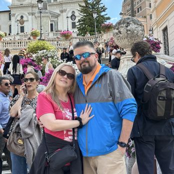 Spanish Steps - Me and hubby in front of the Spanish Steps with the beautiful Azaleas  spread out on the steps. - Landmarks & Historical Buildings Near Me - Rome, RM
