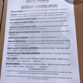 Tukukan Restaurant - Bar menu right next door to the restaurant. Outside Dining. - New American Near Me - Havasu Lake, California