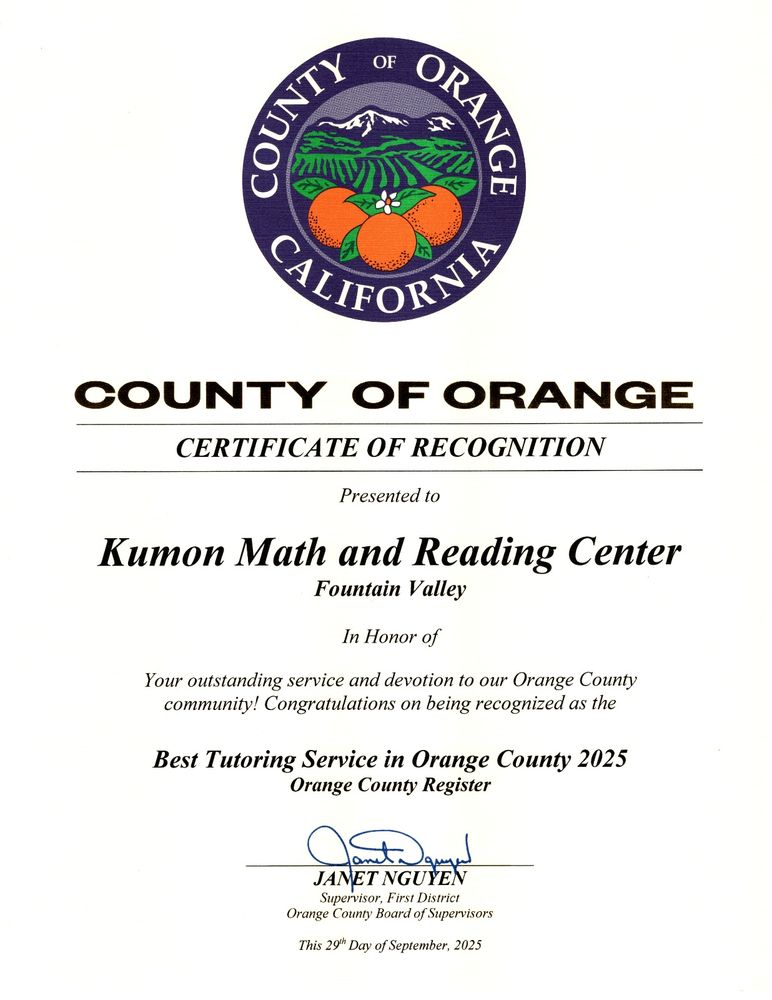 Kumon Math and Reading Center of Fountain Valley - West - reading tutor in FOUNTAIN VALLEY, CA