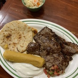 El Salvadoran combo - my goto w steak, papuda, and sweet corn tamale El Salvadoran combo - my goto w steak, papuda, and sweet corn tamale