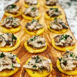 Salt City Epicurean - Vegan Crispy Polenta with Caramelized Onions and Creamy Wild Mushroom Ragout