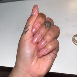 Angel Tips Nail Spa - This is supposed to be square with round corners/edges. just look at the pinky! i have a cute pinky and this is how I get done.