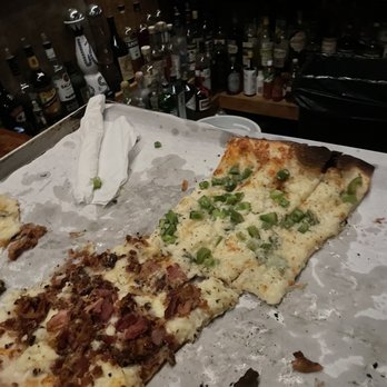 BAR - Mashed potato pizza - half bacon half green pepper - Pizza Near Me - New Haven, Connecticut BAR - Mashed potato pizza - half bacon half green pepper - Pizza Near Me - New Haven, Connecticut