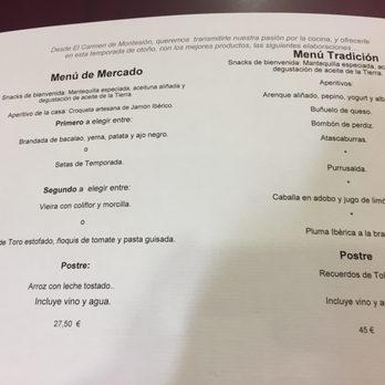 El Carmen de Montesión - Menu (1/2) - Signature Cuisine Near Me - Toledo, TO