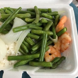 Dirty old string beans and only 3 slimy shrimp