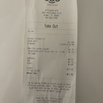 CAO Bakery & Cafe - Where is the refund of my money? - Cuban Near Me - Hollywood, Florida