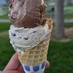 Dairyland - Cookies and cream with chocolate ice cream on a waffle cone